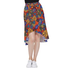 Mid Century Retro Floral 1970s 1960s Pattern 69 Frill Hi Low Chiffon Skirt by violetheavensky
