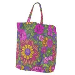 Mid Century Retro Floral 1970s 1960s Pattern 55 Giant Grocery Tote by violetheavensky