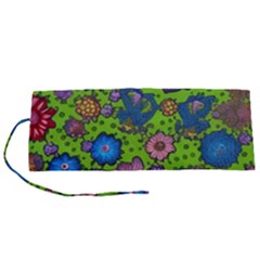 Mid Century Retro Floral 1970s 1960s Pattern 59 Roll Up Canvas Pencil Holder (s) by violetheavensky