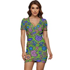 Mid Century Retro Floral 1970s 1960s Pattern 59 Low Cut Cap Sleeve Mini Dress by violetheavensky