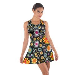 Mid Century Retro Floral 1970s 1960s Pattern 57 Cotton Racerback Dress by violetheavensky