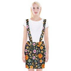 Mid Century Retro Floral 1970s 1960s Pattern 57 Braces Suspender Skirt by violetheavensky