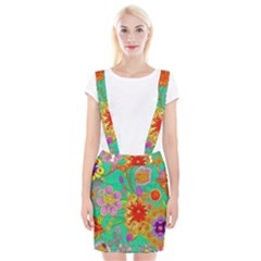 Mid Century Retro Floral 1970s 1960s Pattern 58 Braces Suspender Skirt by violetheavensky