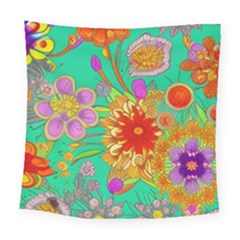Mid Century Retro Floral 1970s 1960s Pattern 58 Square Tapestry (large) by violetheavensky