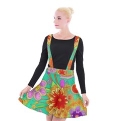 Mid Century Retro Floral 1970s 1960s Pattern 58 Suspender Skater Skirt by violetheavensky