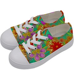 Mid Century Retro Floral 1970s 1960s Pattern 58 Kids  Low Top Canvas Sneakers by violetheavensky