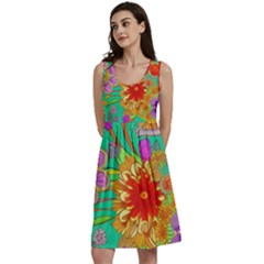 Mid Century Retro Floral 1970s 1960s Pattern 58 Classic Skater Dress by violetheavensky