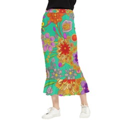 Mid Century Retro Floral 1970s 1960s Pattern 58 Maxi Fishtail Chiffon Skirt by violetheavensky