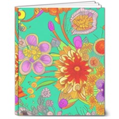 Mid Century Retro Floral 1970s 1960s Pattern 58 8  X 10  Hardcover Notebook by violetheavensky