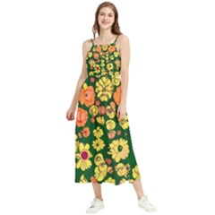 Mid Century Retro Floral 1970s 1960s Pattern 68 Boho Sleeveless Summer Dress by violetheavensky