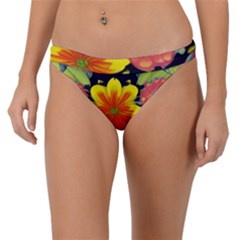 Mid Century Retro Floral 1970s 1960s Pattern 54 Band Bikini Bottoms by violetheavensky