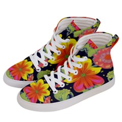 Mid Century Retro Floral 1970s 1960s Pattern 54 Women s Hi-top Skate Sneakers by violetheavensky