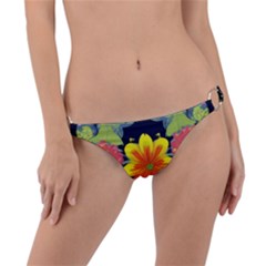 Mid Century Retro Floral 1970s 1960s Pattern 54 Ring Detail Bikini Bottoms by violetheavensky