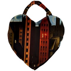 Sci-fi Futuristic Science Fiction City Neon Scene Artistic Technology Machine Fantasy Gothic Town Bu Giant Heart Shaped Tote by Posterlux