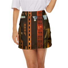 Sci-fi Futuristic Science Fiction City Neon Scene Artistic Technology Machine Fantasy Gothic Town Bu Mini Front Wrap Skirt by Posterlux