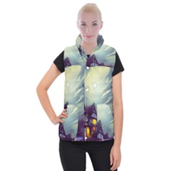 Village Moon Cloudy Historical Tudor Architecture Houses Town Night Windows City Women s Button Up Vest by Posterlux