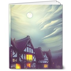 Village Moon Cloudy Historical Tudor Architecture Houses Town Night Windows City 8  X 10  Softcover Notebook by Posterlux