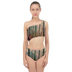 Woodland Woods Forest Trees Nature Outdoors Mist Moon Background Artwork Book Spliced Up Two Piece Swimsuit by Posterlux