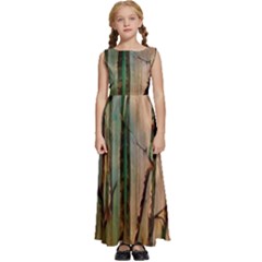 Woodland Woods Forest Trees Nature Outdoors Mist Moon Background Artwork Book Kids  Satin Sleeveless Maxi Dress by Posterlux