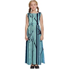 Nature Outdoors Night Trees Scene Forest Woods Light Moonlight Wilderness Stars Kids  Satin Sleeveless Maxi Dress by Posterlux