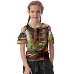 Room Interior Library Books Bookshelves Reading Literature Study Fiction Old Manor Book Nook Reading Kids  Butterfly Cutout T-shirt by Posterlux