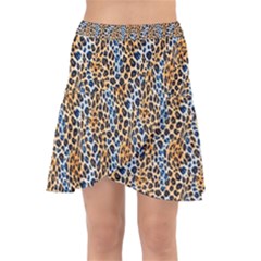 Blue Brown Leopard Wrap Front Skirt by DinkovaArt