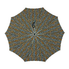 Blue Brown Leopard Automatic Folding Umbrella With Case (large) by DinkovaArt
