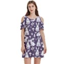 Easter bunny pattern Women s Cold Shoulder Round Neck Mini Dress View1