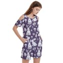 Easter bunny pattern Women s Cold Shoulder Round Neck Mini Dress View3