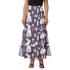 Easter Bunny Pattern Tiered Ruffle Maxi Skirt by Valentinaart