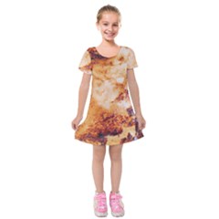 Burnt Paper Texture Print Design Kids  Short Sleeve Velvet Dress by dflcprintsclothing