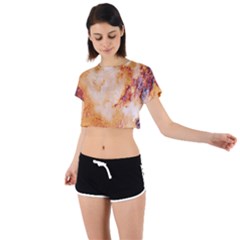Burnt Paper Texture Print Design Tie Back Short Sleeve Crop T-shirt by dflcprintsclothing