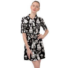 Easter Bunny Pattern Belted Shirt Dress by Valentinaart