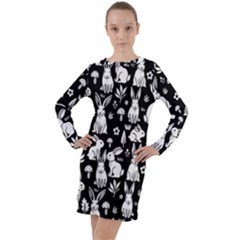 Easter Bunny Pattern Long Sleeve Hoodie Dress by Valentinaart