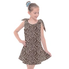 Brown Beige Snake Pattern Kids  Tie Up Tunic Dress by DinkovaArt