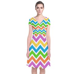 Chevron Pattern Design Texture Short Sleeve Front Wrap Dress by Anend