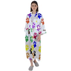 Pawprints Paw Prints Paw Animal Maxi Satin Kimono by Anend