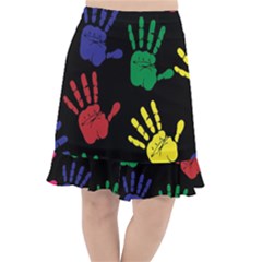 Handprints Hand Print Colourful Fishtail Chiffon Skirt by Anend