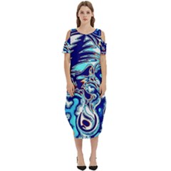 Trippy Dippy Bears Blue Dancing Greatful Dead Skull Steal Your Face Cold Shoulder Loose Fit Dress With Pockets by Salmanaz77