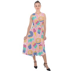 Ice Cream Donut Sweets Candie Midi Tie-back Chiffon Dress by Apenda