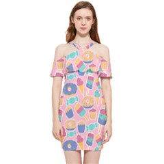Ice Cream Donut Sweets Candie Shoulder Frill Bodycon Summer Dress by Apenda