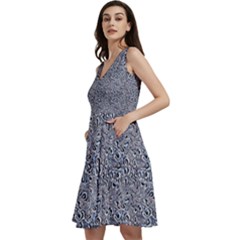 Blue Black Snake Pattern Sleeveless V-neck Skater Dress With Pockets by DinkovaArt