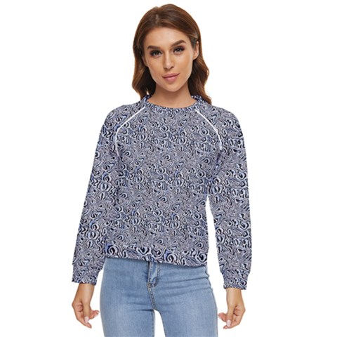 Blue Black Snake Pattern Women s Long Sleeve Raglan T-shirt by DinkovaArt