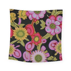 Mid Century Retro Floral 1970s 1960s Pattern 70 Square Tapestry (small) by violetheavensky