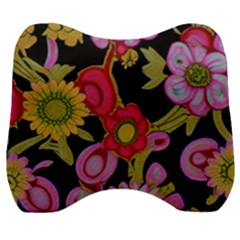 Mid Century Retro Floral 1970s 1960s Pattern 70 Velour Head Support Cushion by violetheavensky