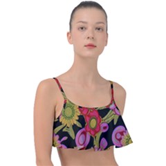 Mid Century Retro Floral 1970s 1960s Pattern 70 Frill Bikini Top by violetheavensky