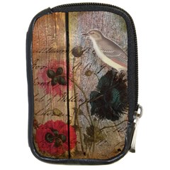 Vintage Bird Poppy Flower Botanical Art Compact Camera Leather Case by chicelegantboutique