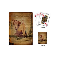 Vintage Newspaper Print Pin Up Girl Paris Eiffel Tower Playing Cards (mini) by chicelegantboutique