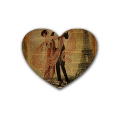 Vintage Paris Eiffel Tower Elegant Dancing Waltz Dance Couple  Drink Coasters (heart) by chicelegantboutique