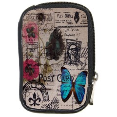 Floral Scripts Blue Butterfly Eiffel Tower Vintage Paris Fashion Compact Camera Leather Case by chicelegantboutique